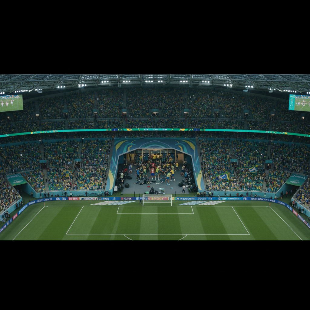 Estádio lotado durante partida da Copa do Mundo 2026 com torcida em clima de expectativa