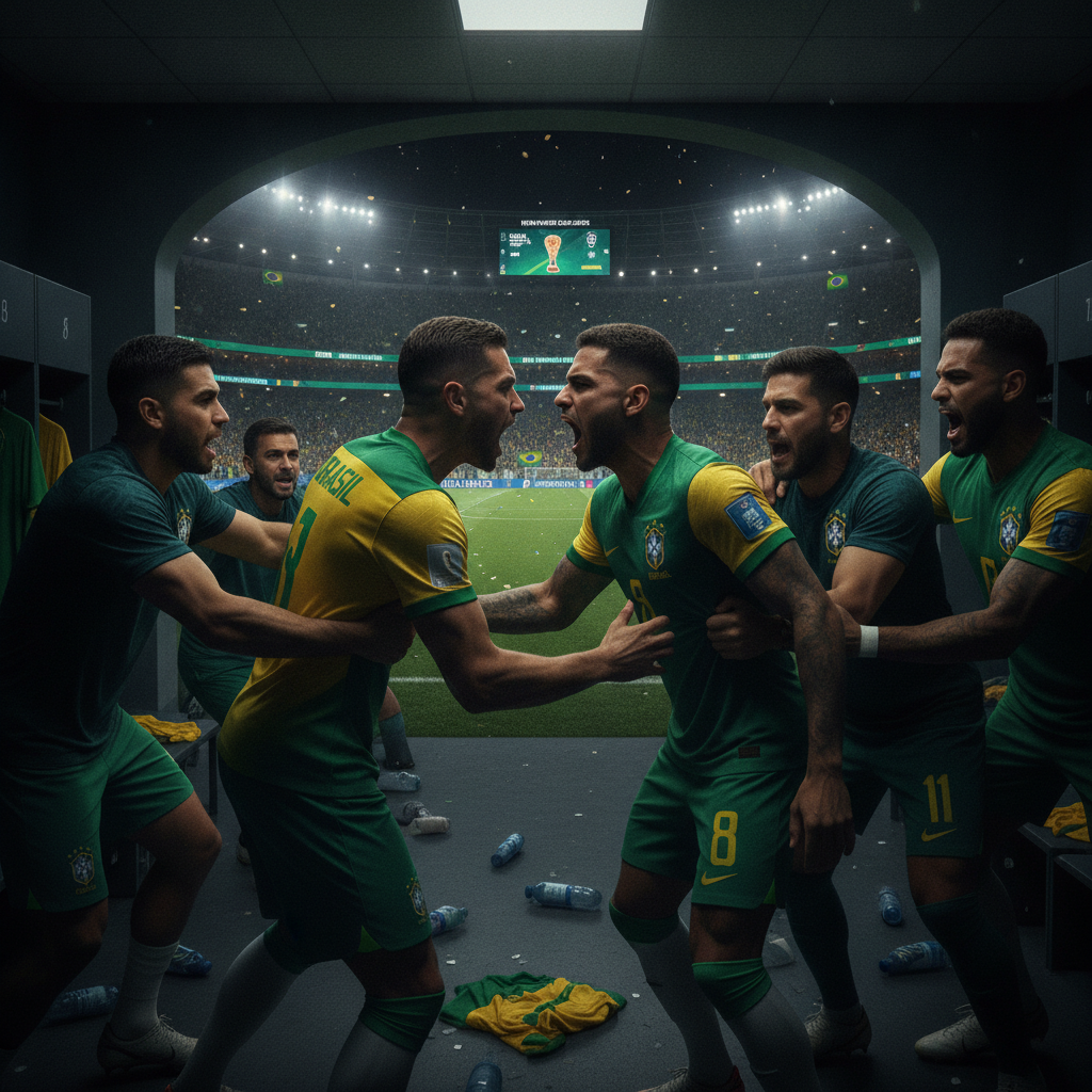 Ação de jogo no gramado da Copa do Mundo 2026 com jogadores em movimento e bola em disputa